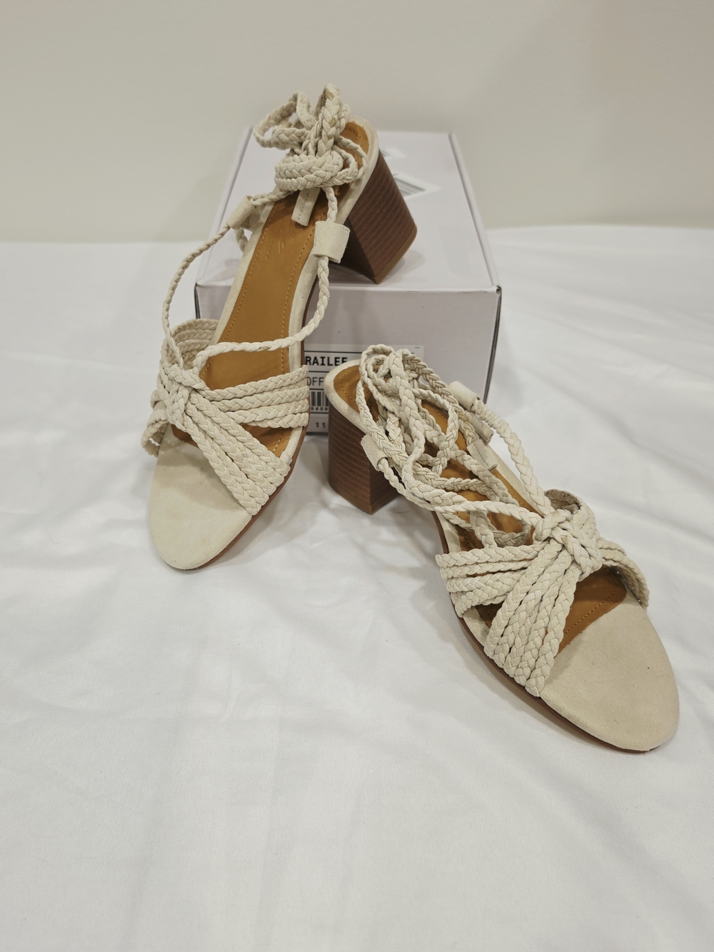 Journee Collection Railee Off White Braided Lace-Up Block Heel Sandal